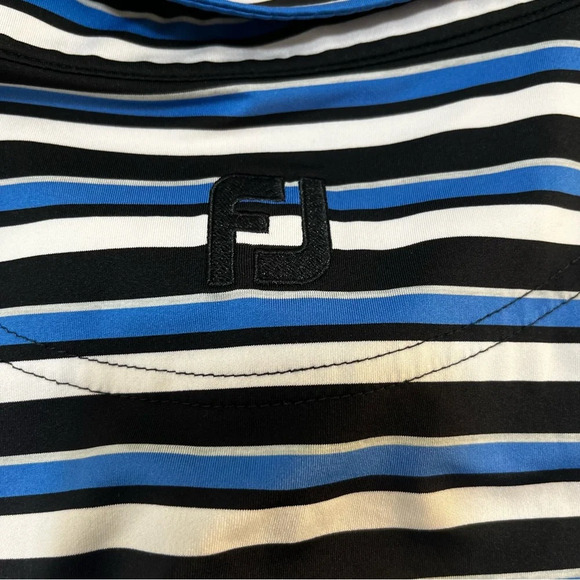 FootJoy FJ Athletic Fit Golf Polo Shirt Blue Black and White Stripes Size L - Picture 4 of 6